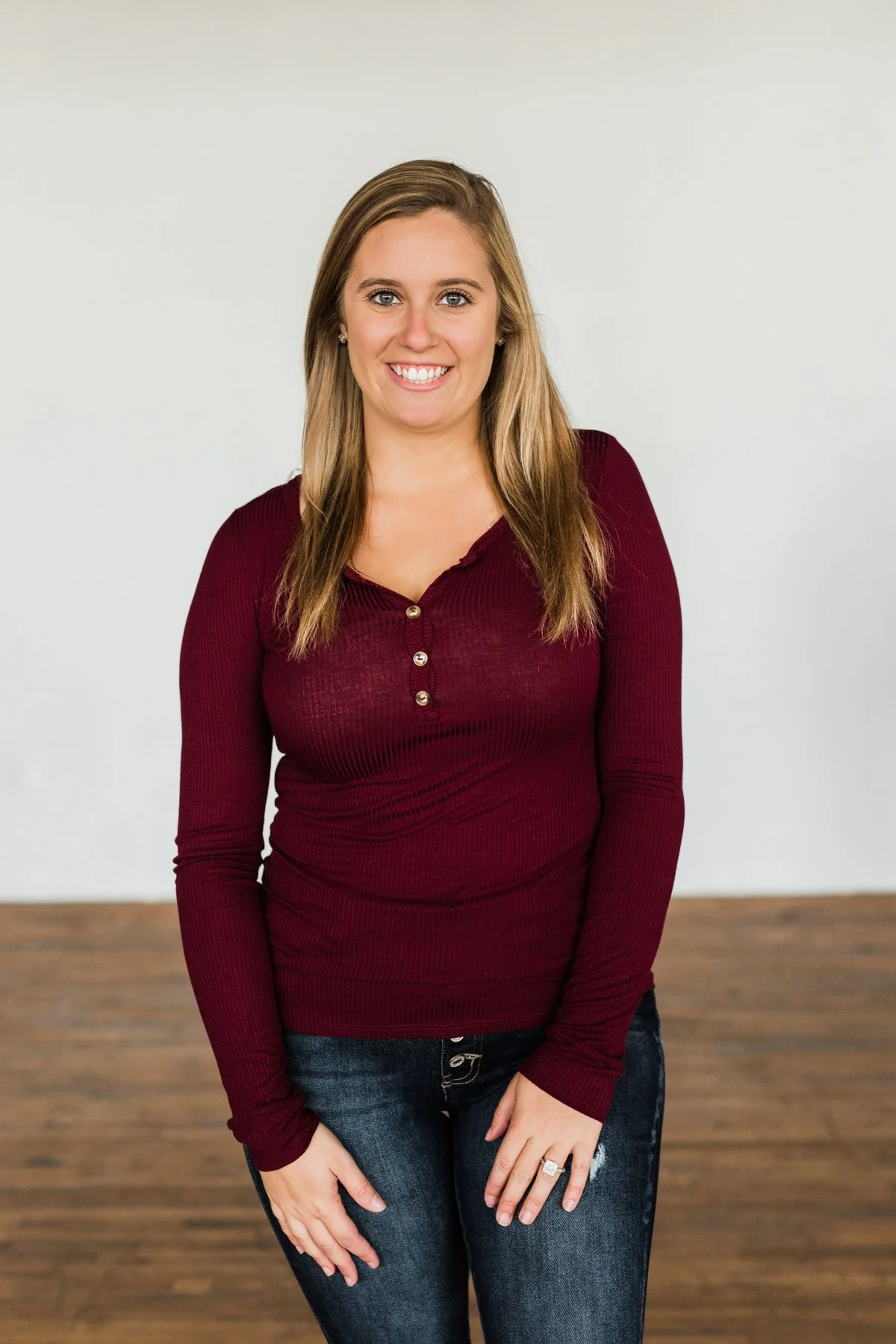 Break The Silence Button Henley Top- Burgundy - Image 8