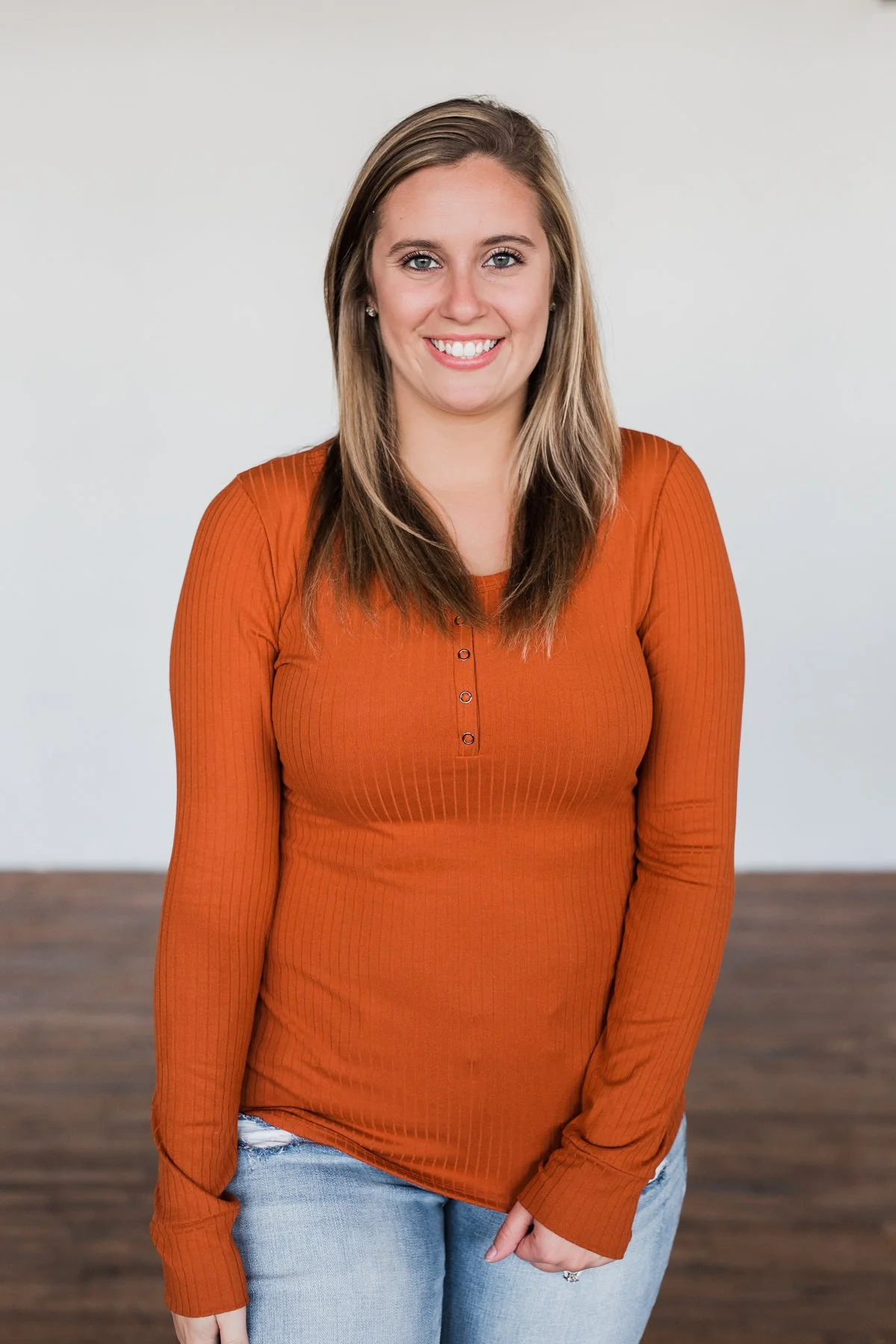 Finally Found You Button Henley Top- Burnt Orange - Image 8