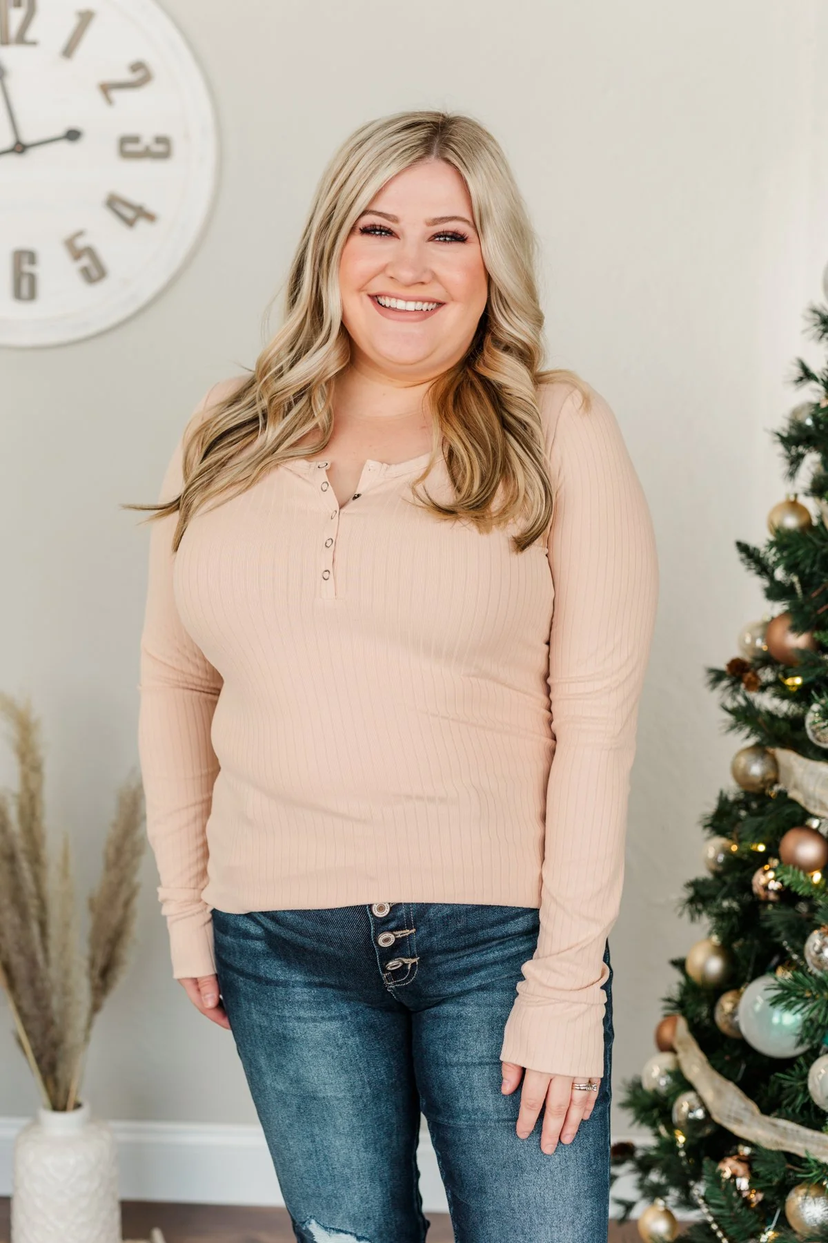 Finally Found You Button Henley Top- Natural - Image 6