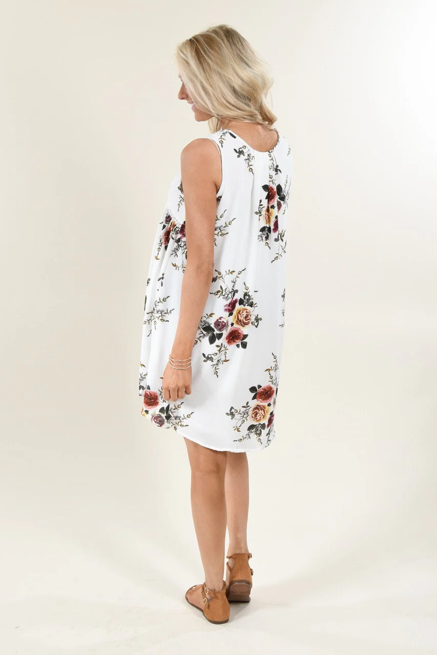 Find a Reason Floral Sleeveless Dress ~ Ivory - Image 3