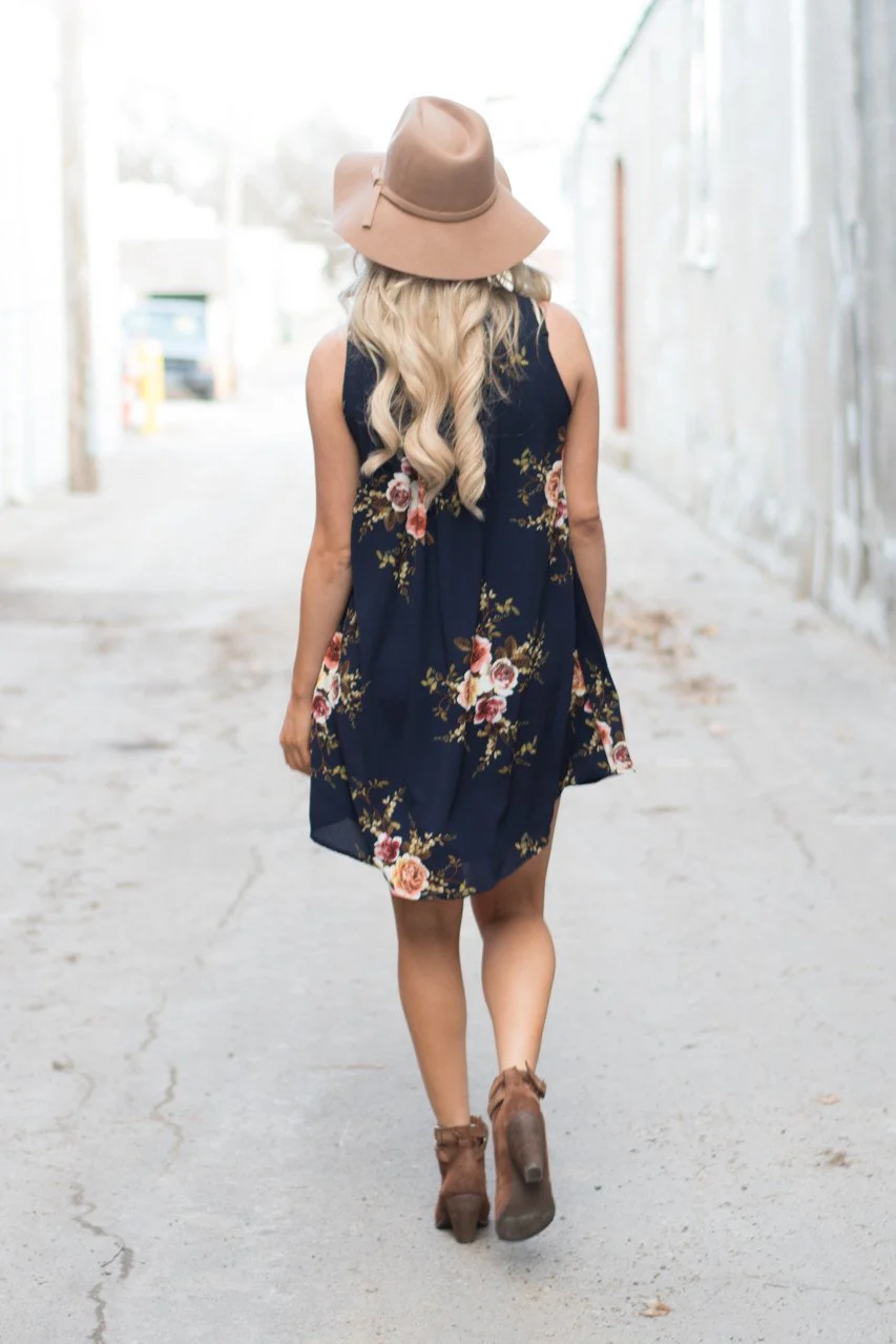 Find a Reason Floral Sleeveless Dress ~ Navy - Image 2