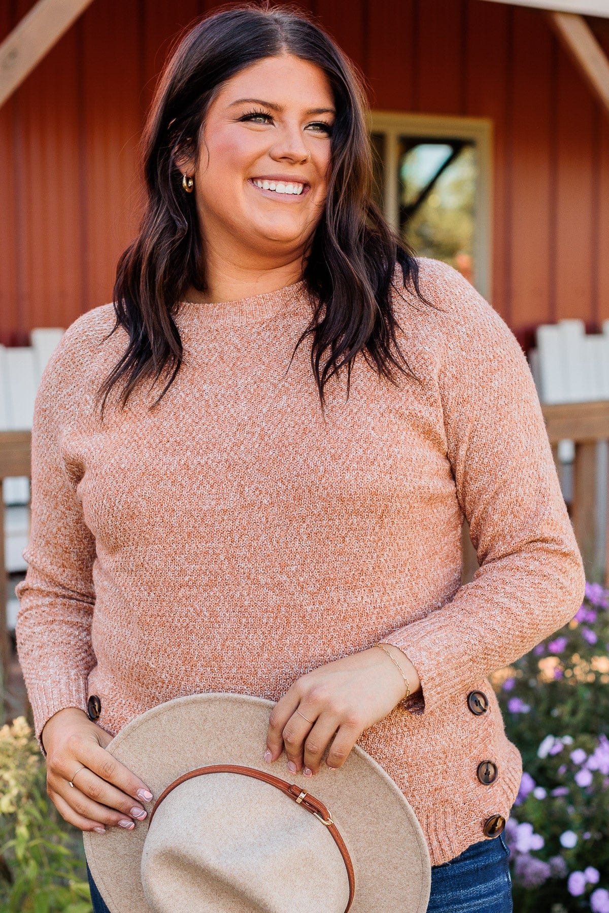 Find A Way Button Knit Sweater- Light Camel - Image 2