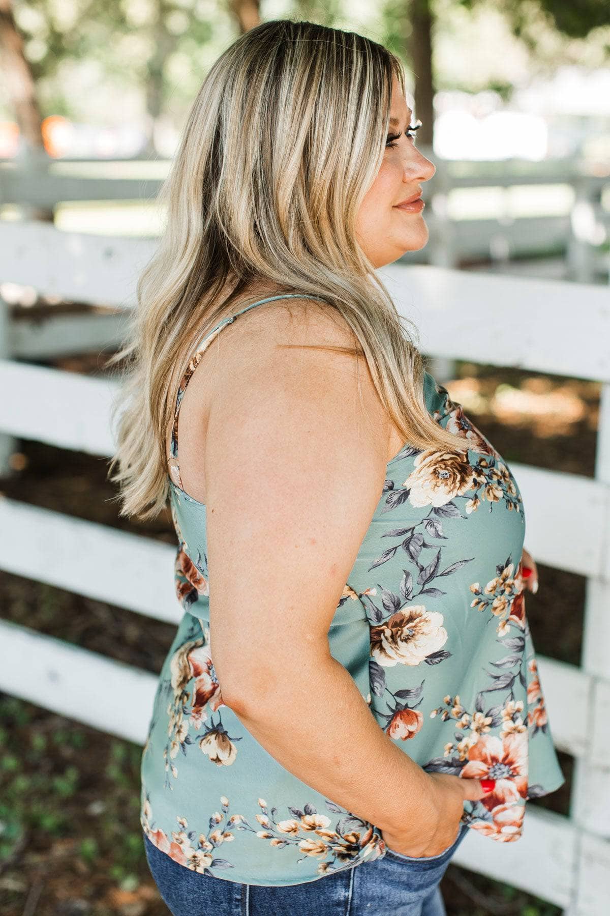 Find Balance Floral Tank Top- Light Teal - Image 6
