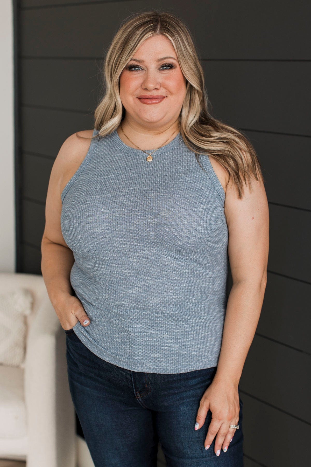 Find Me Again Lightweight Tank Top- Denim - Image 4