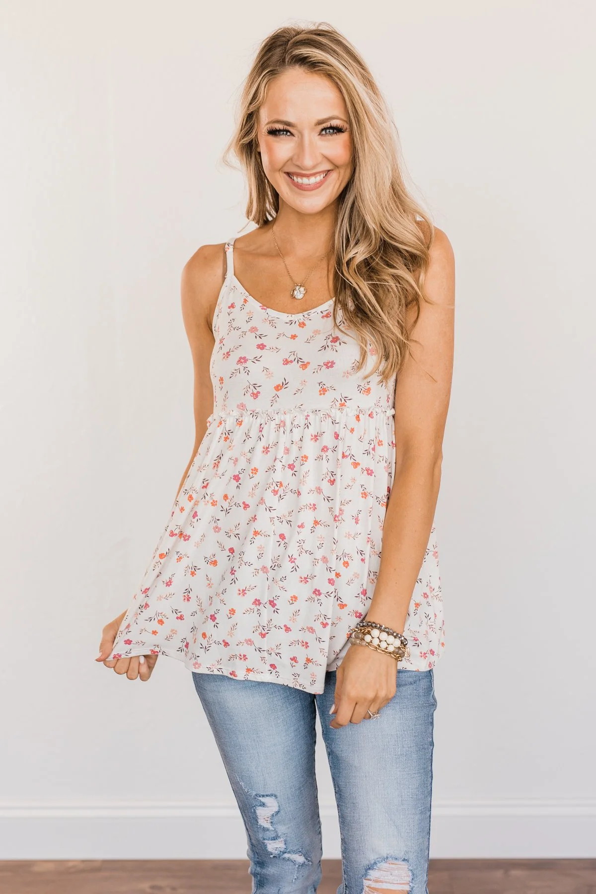 Find Me In The Garden Floral Tank Top- Ivory - Image 6