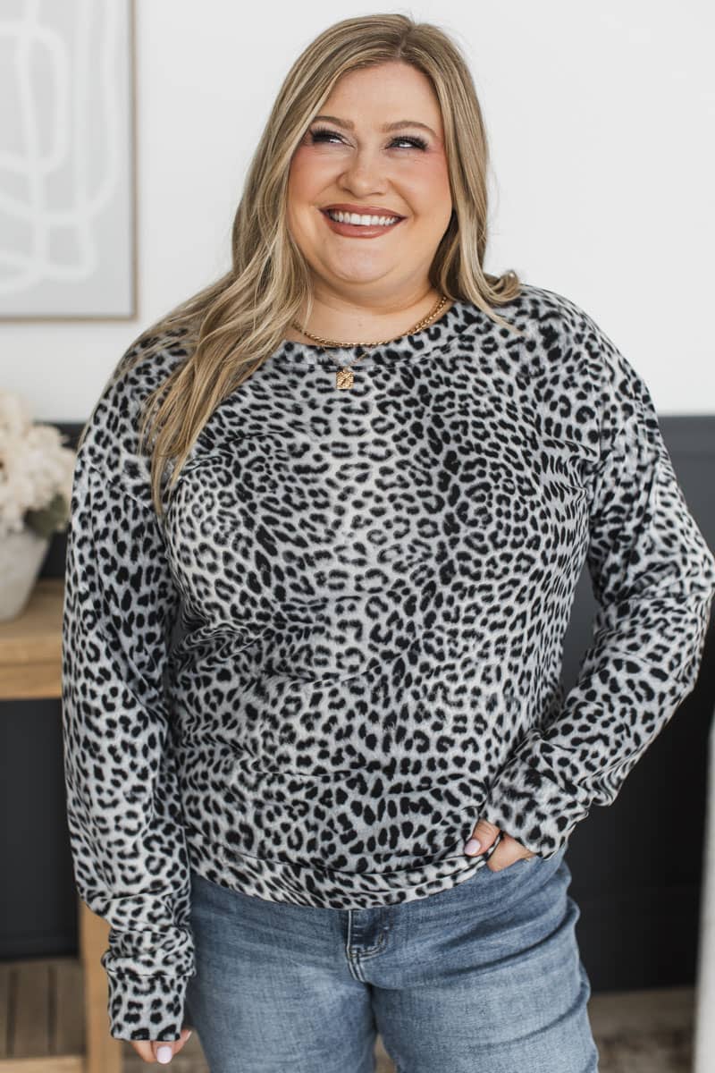 Find Me Outdoors Long Sleeve Top- Grey Leopard - Image 4
