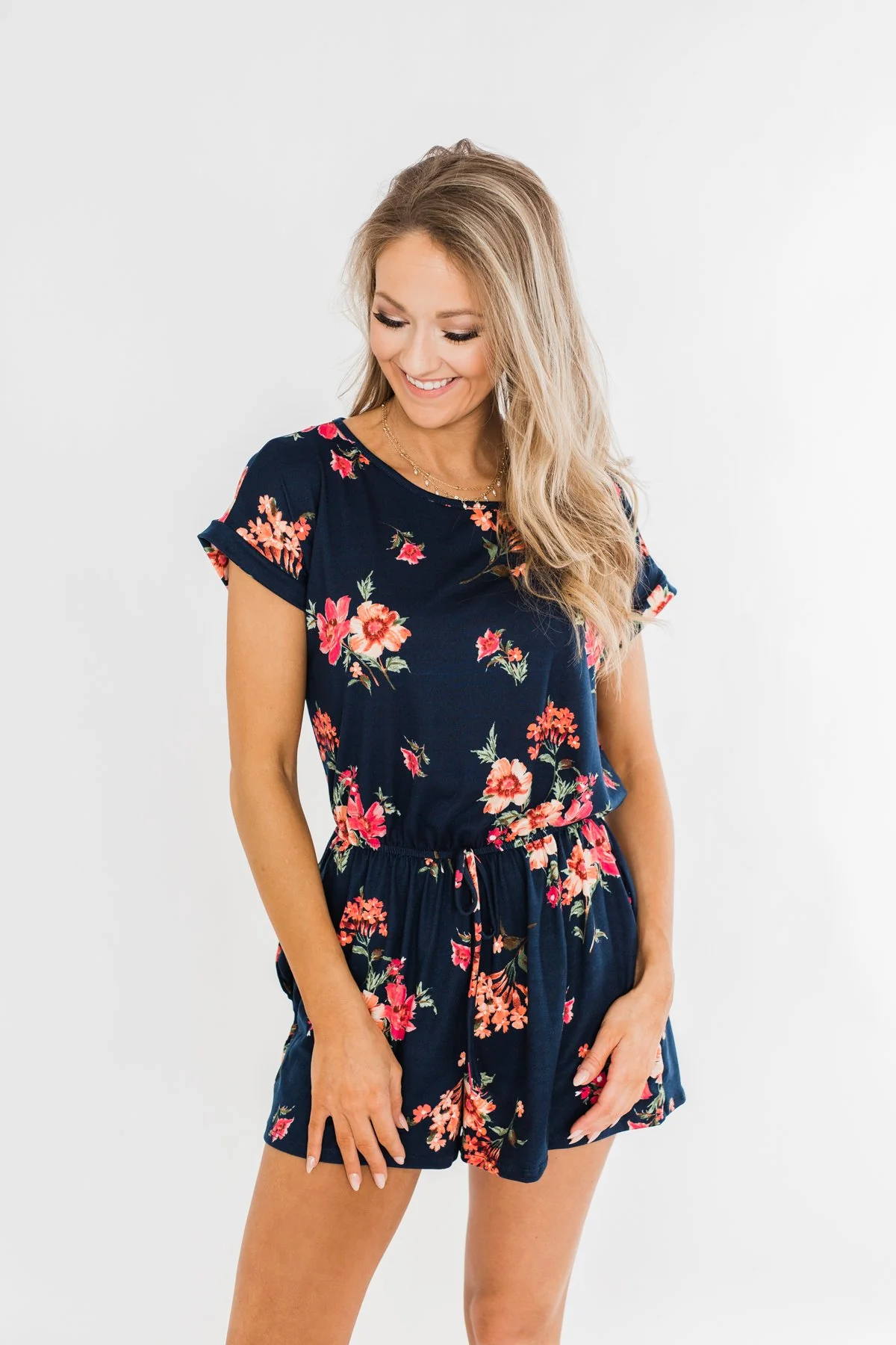 Find My Way Floral Romper- Navy - Image 6