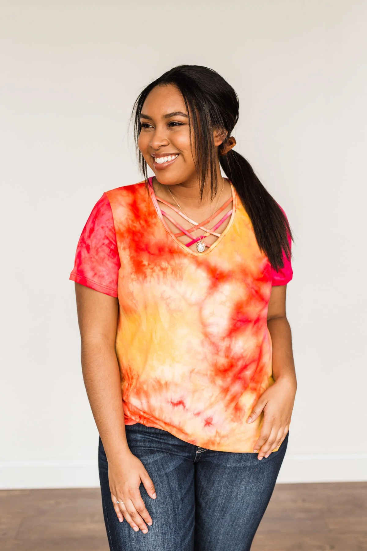 Find Your Fire Tie-Dye Top- Yellow, Orange & Fuchsia - Image 11
