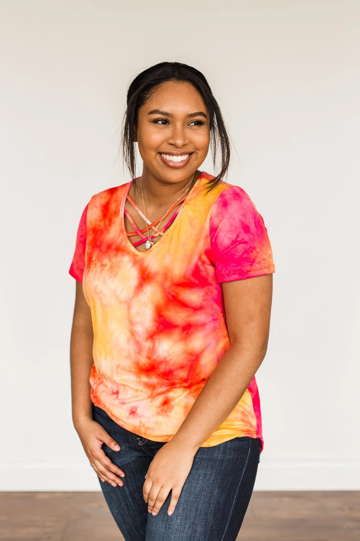Find Your Fire Tie-Dye Top- Yellow, Orange & Fuchsia - Image 3