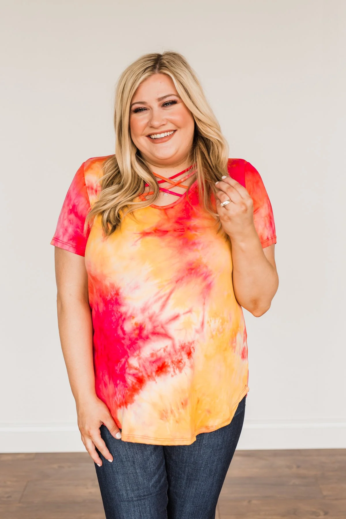 Find Your Fire Tie-Dye Top- Yellow, Orange & Fuchsia - Image 5