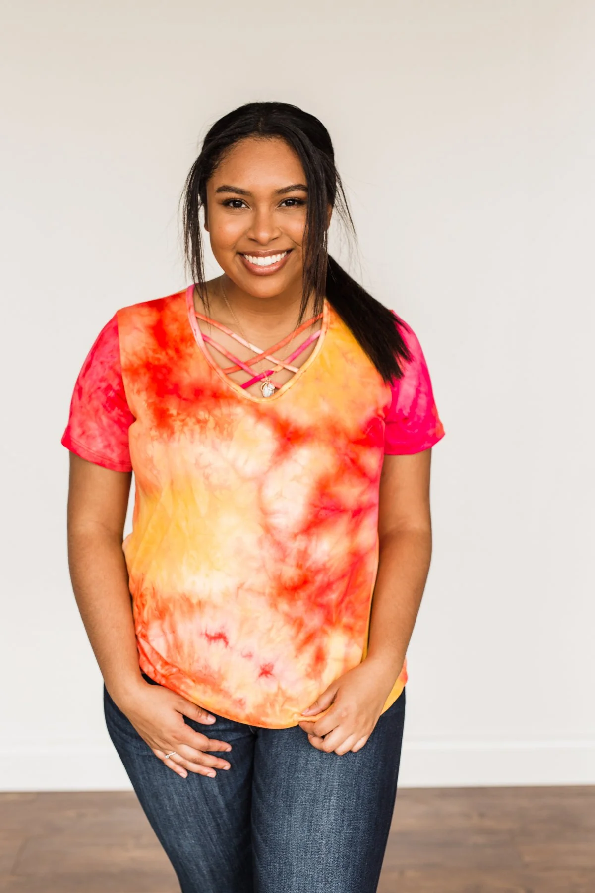 Find Your Fire Tie-Dye Top- Yellow, Orange & Fuchsia - Image 7