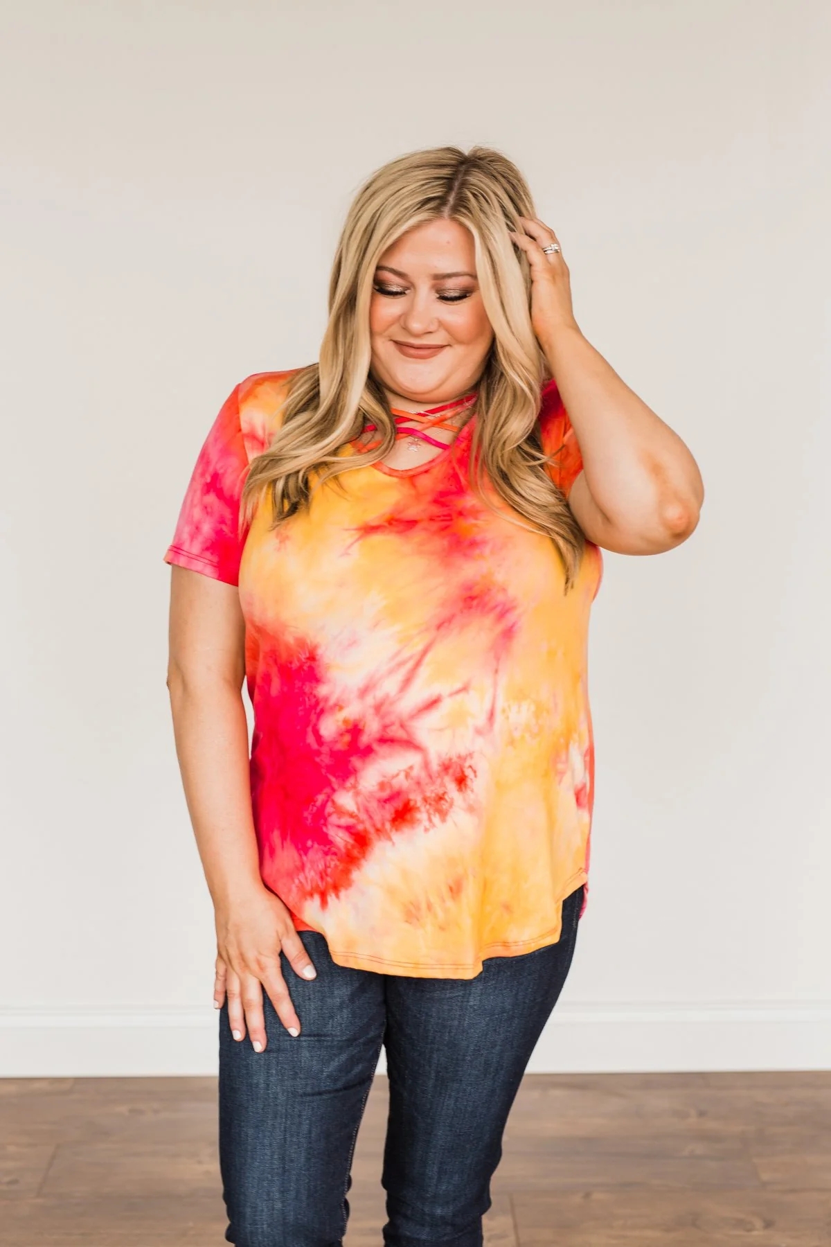 Find Your Fire Tie-Dye Top- Yellow, Orange & Fuchsia - Image 9
