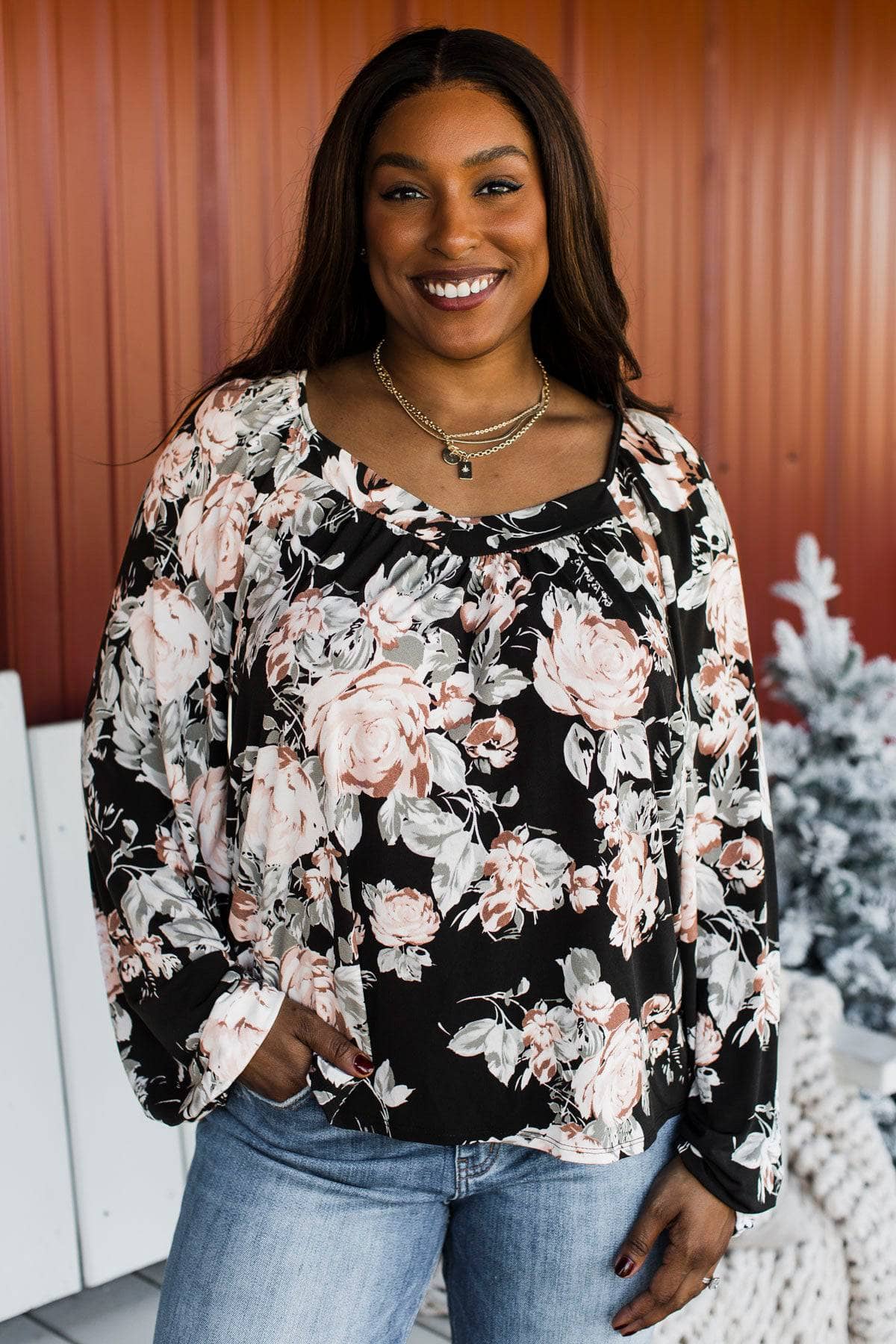 Find Your Light Floral Puff Sleeve Top- Black - Image 2