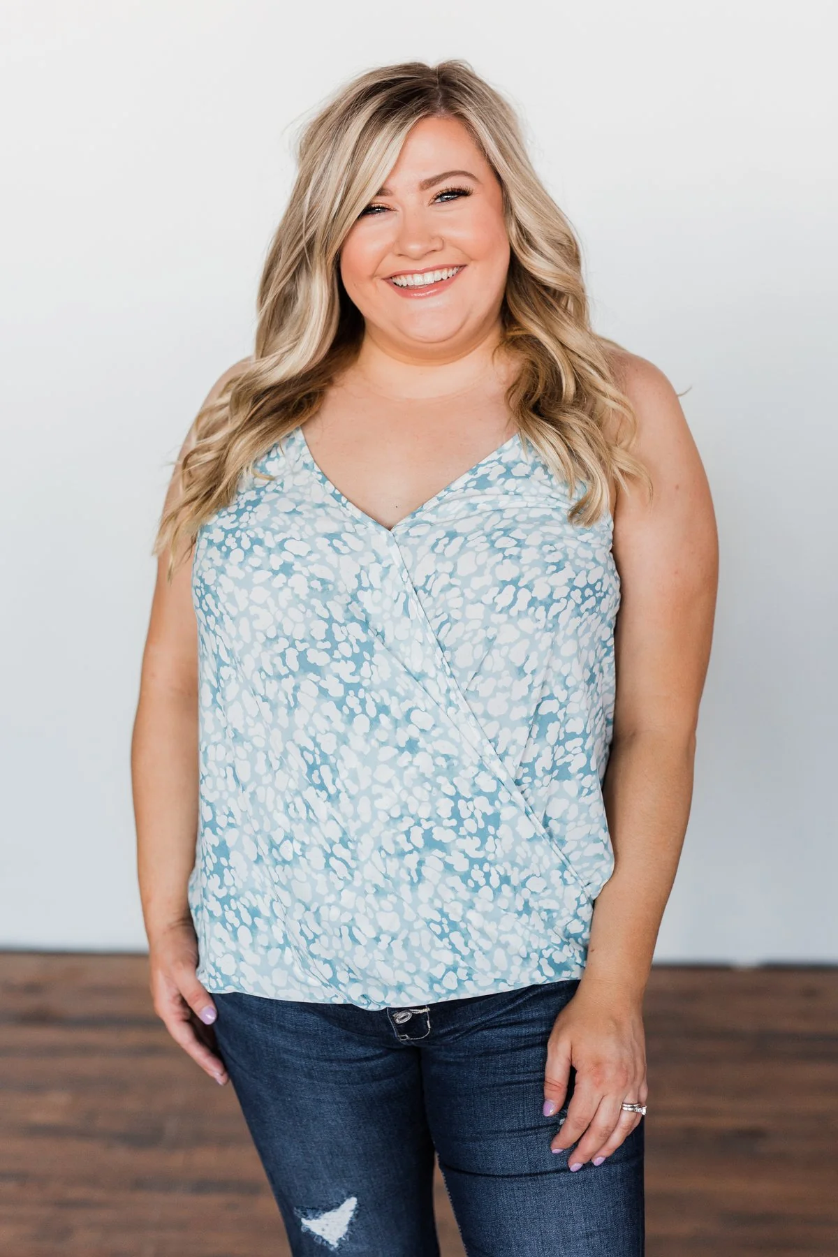 Find Your Purpose V-Neck Wrap Tank Top- Light Blue - Image 6
