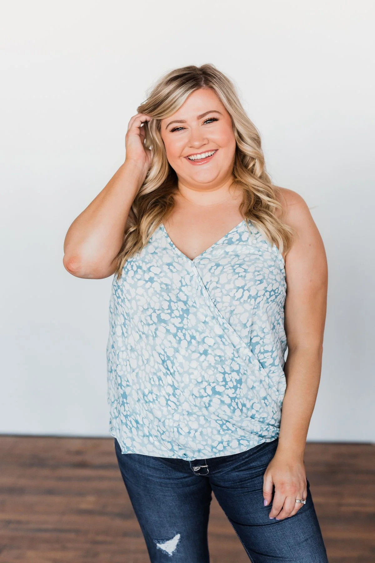 Find Your Purpose V-Neck Wrap Tank Top- Light Blue - Image 8