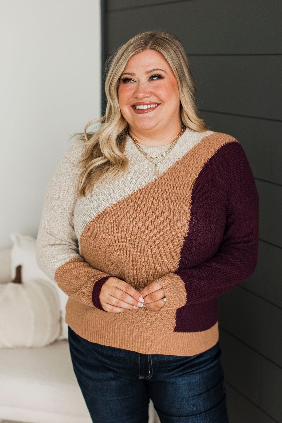 Find Your Way Home Knit Sweater- Natural & Wine