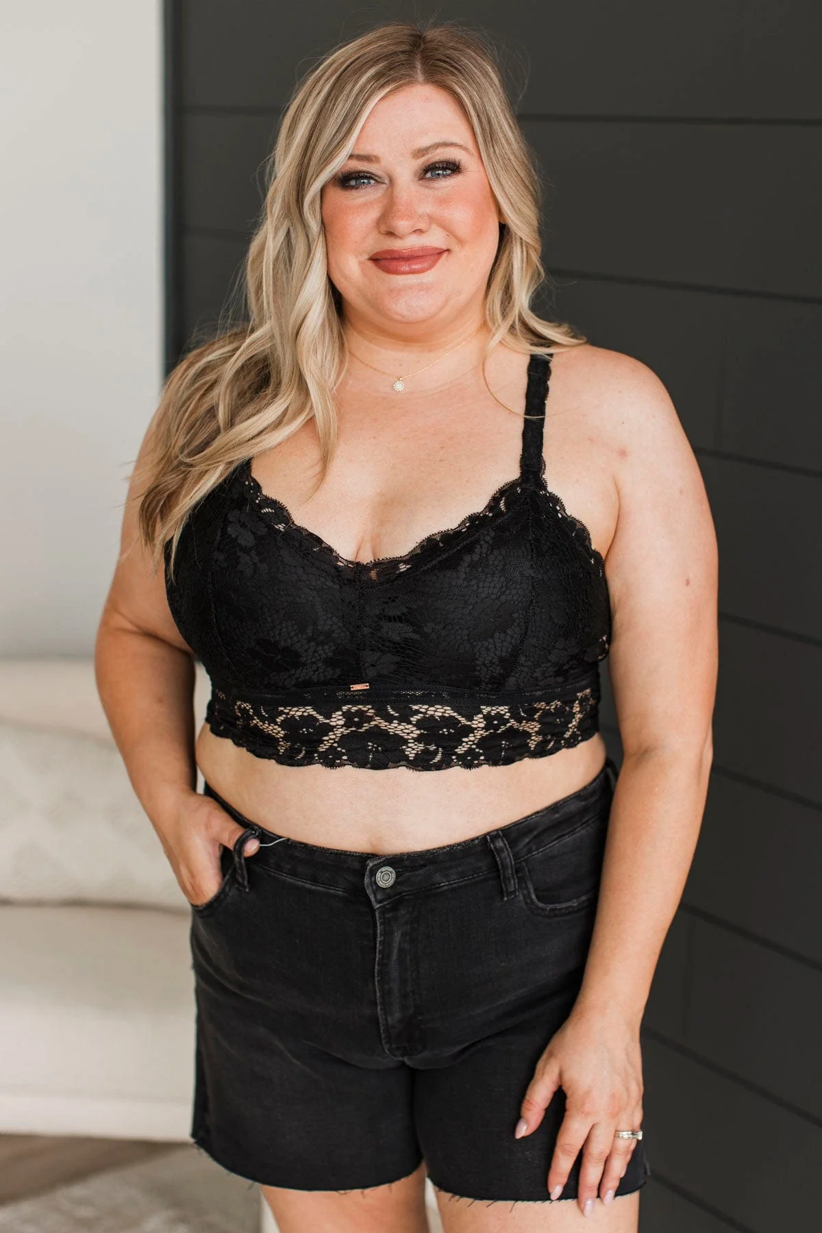 Finding Love Floral Lace Bralette- Black - Image 2
