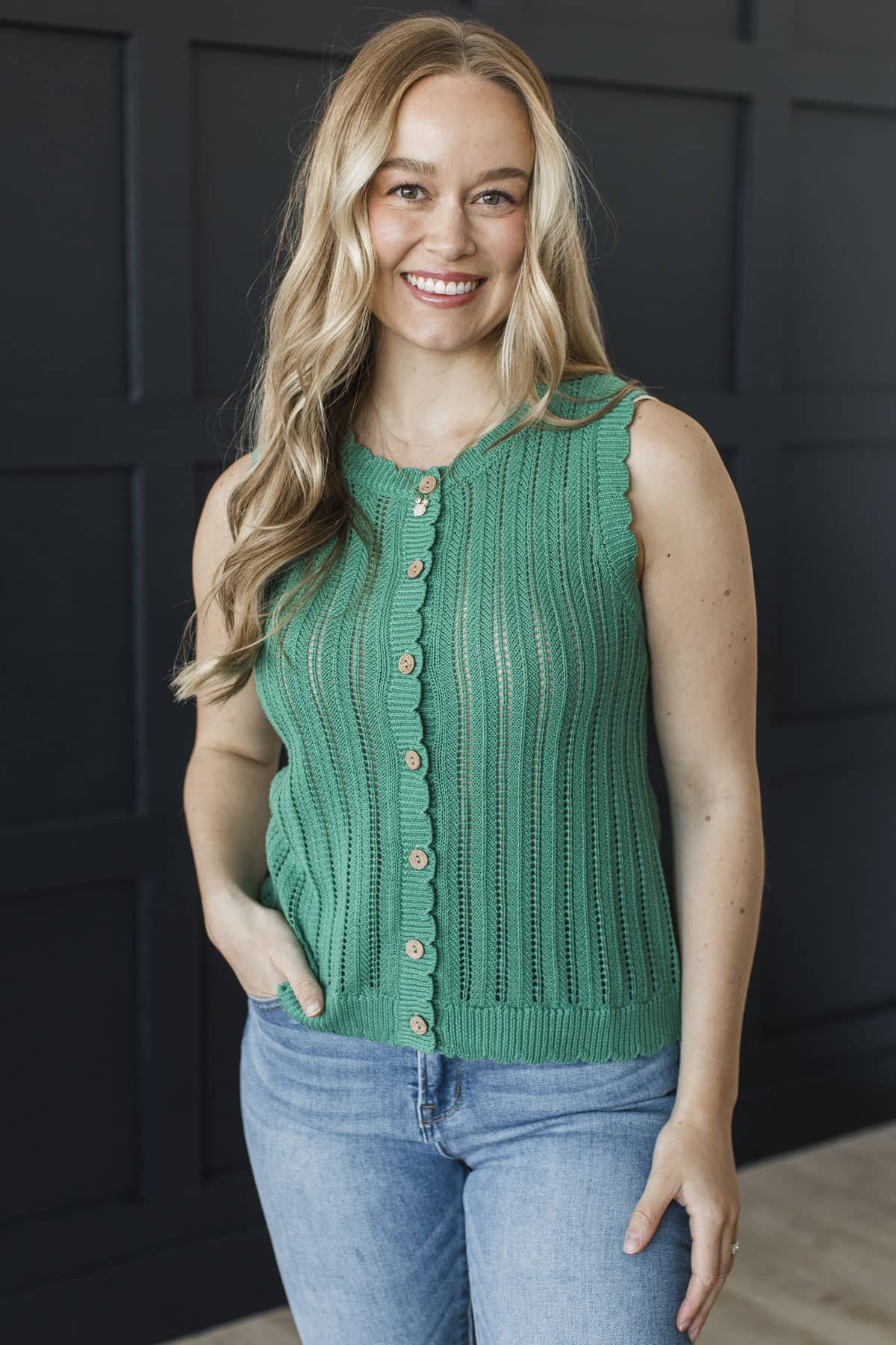 Finding Serenity Button Up Knit Sweater Vest- Jade Green