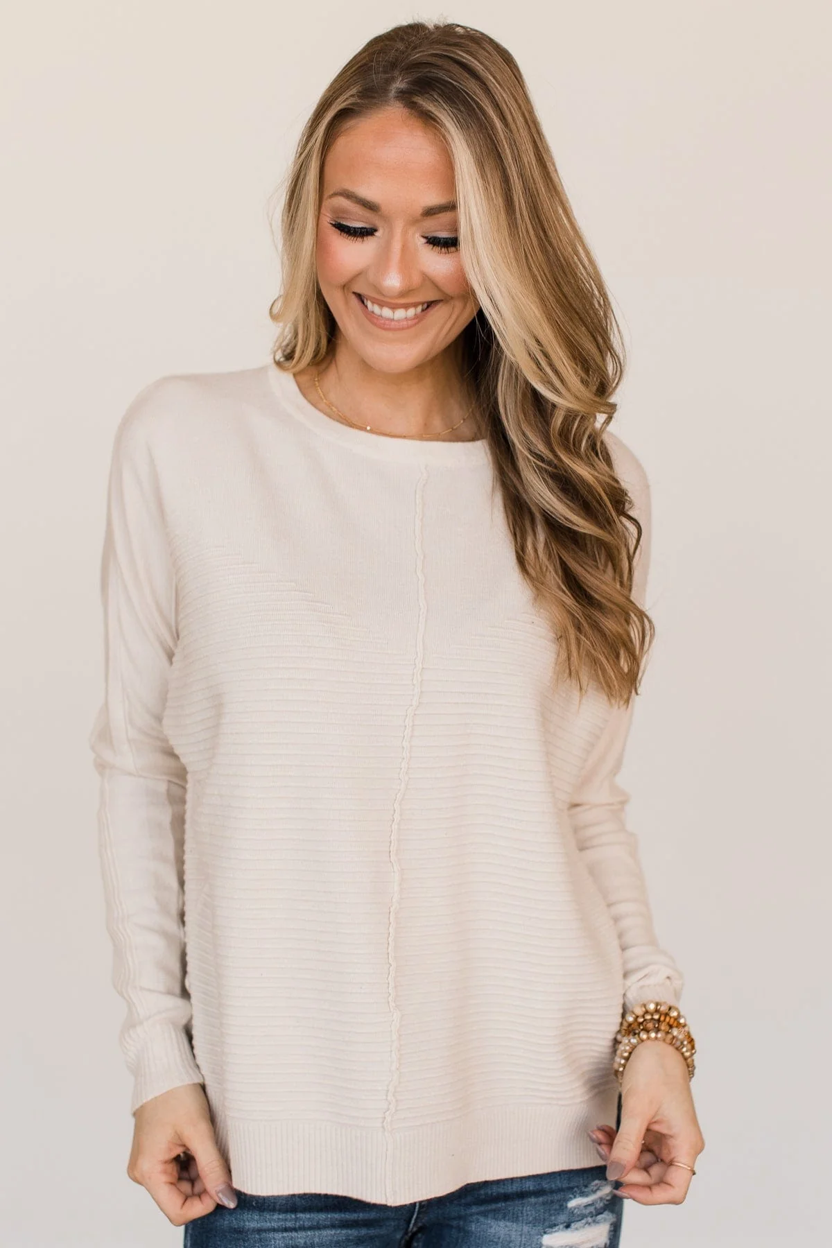 Finding Truth Relaxed Knit Sweater- Light Cream - Image 3