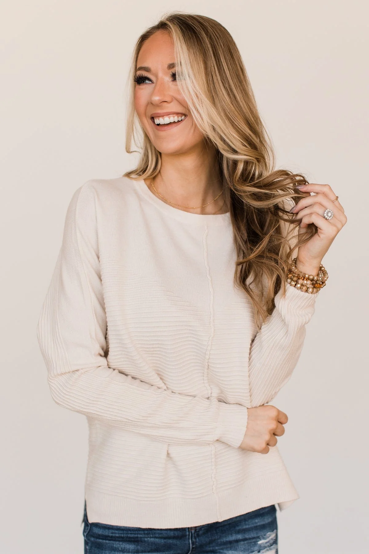 Finding Truth Relaxed Knit Sweater- Light Cream - Image 5