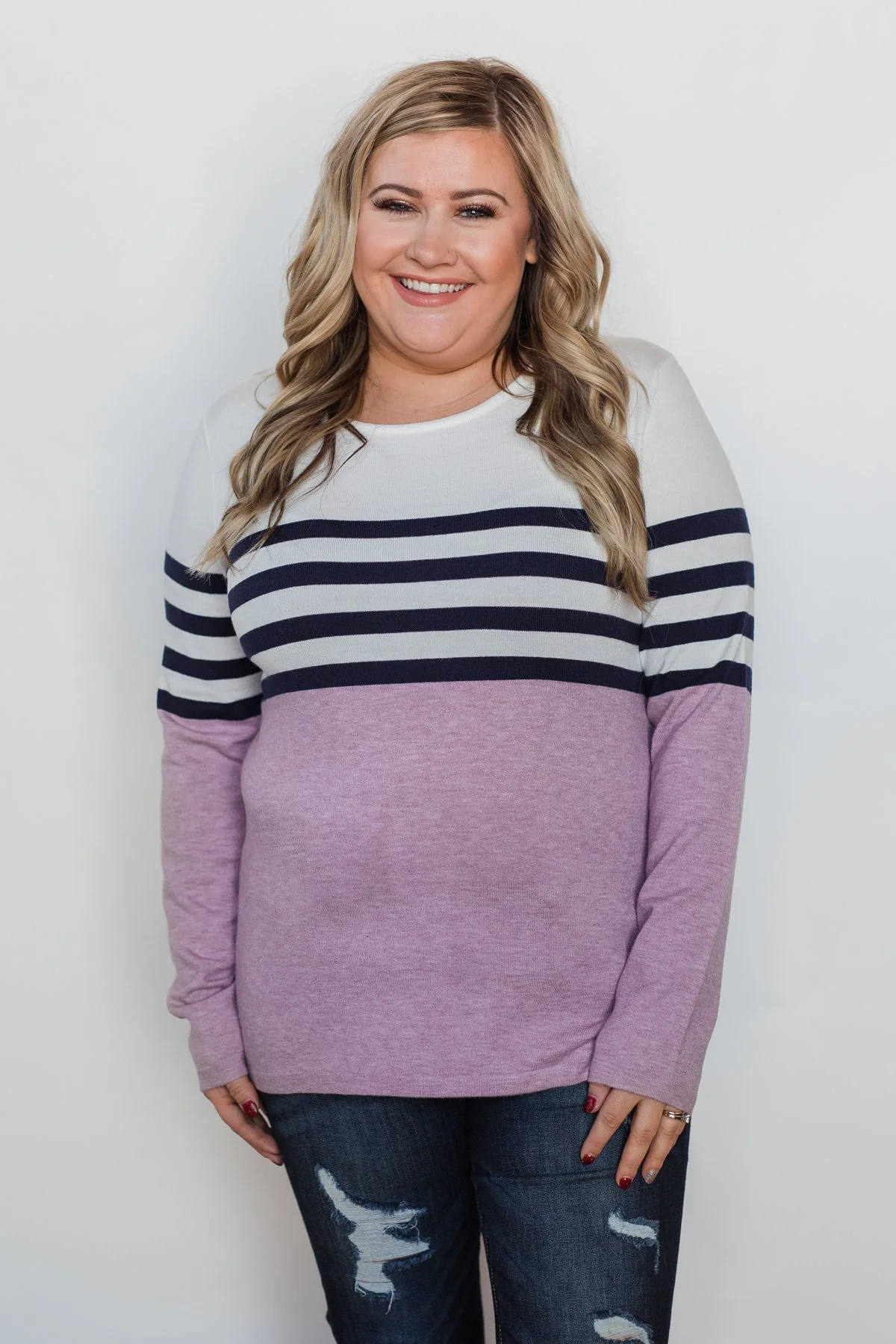 Fine by Me Striped Sweater - Lavender - Image 2