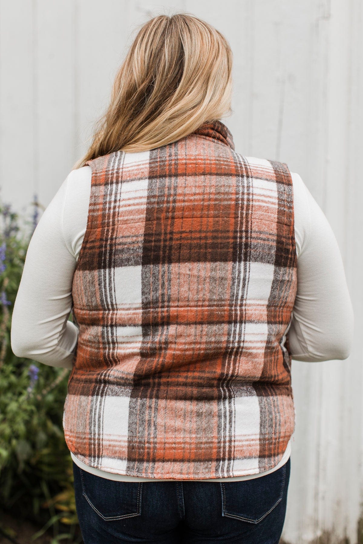 Fireside Gazes Plaid Puffer Vest- Copper & Ivory - Image 8