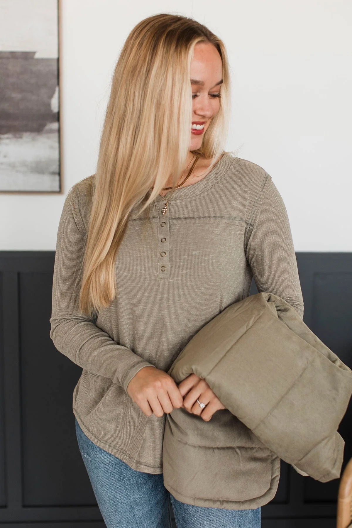 Fireside Memories Long Sleeve Top- Dusty Olive - Image 3