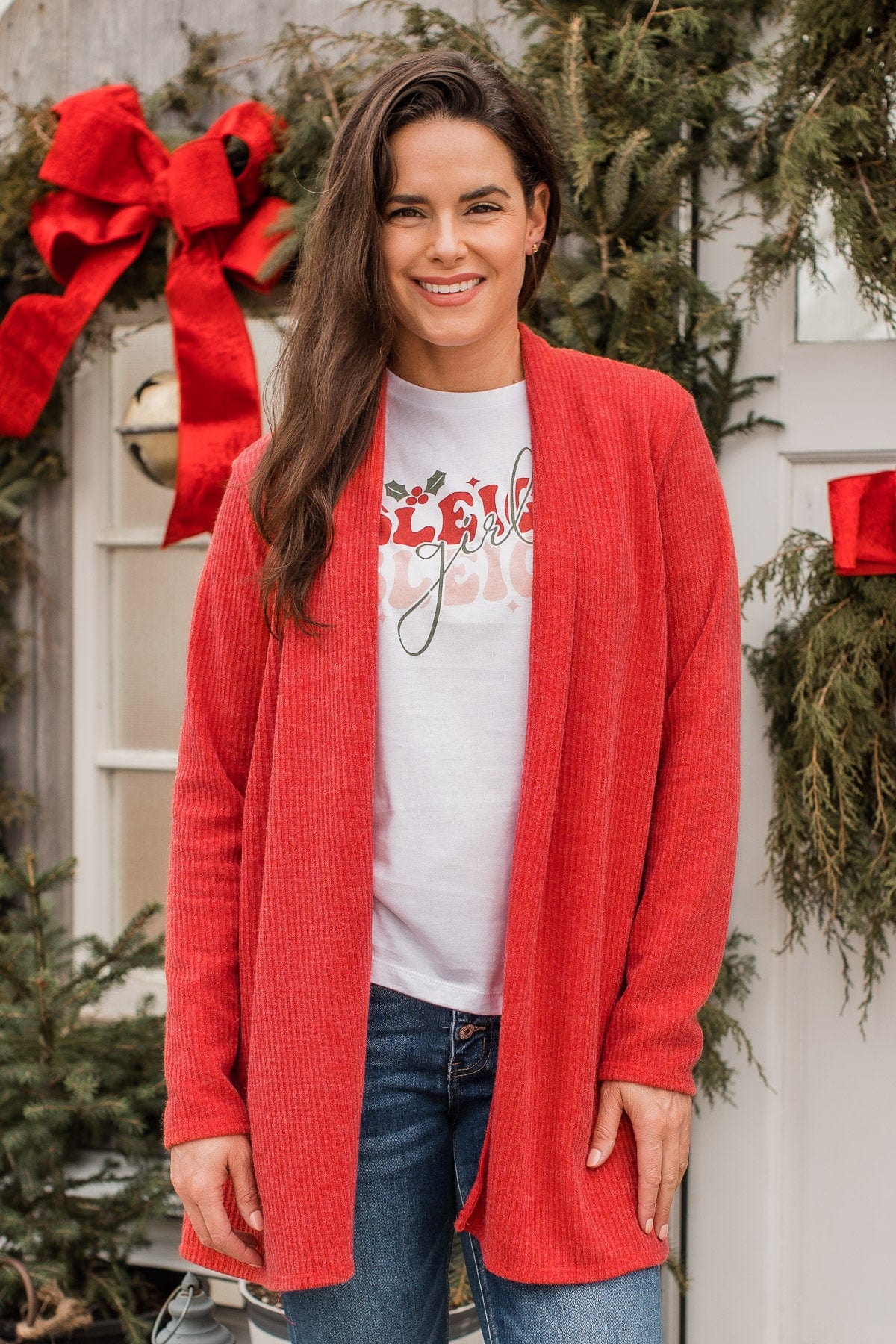Fireside Talks Knit Cardigan- Red - Image 3