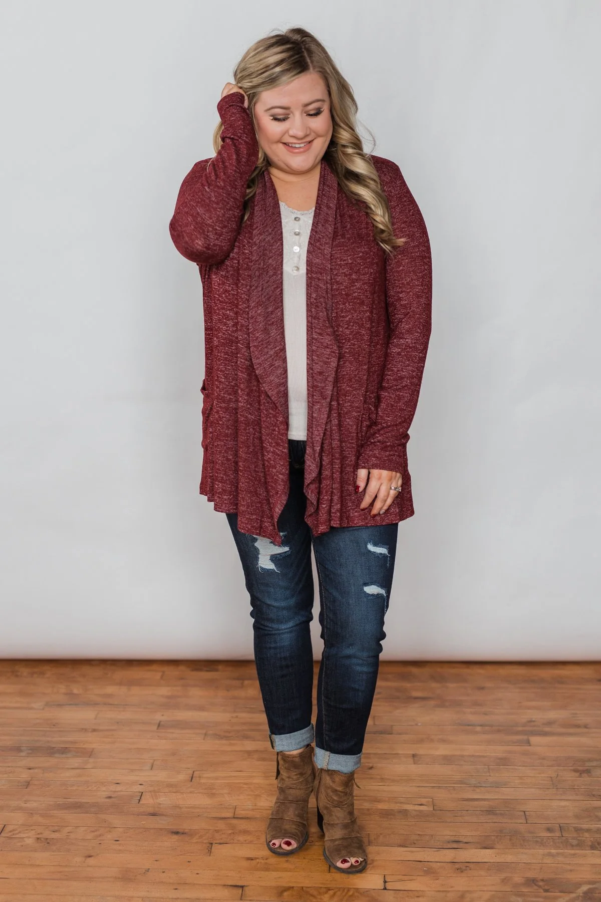 First Choice Layering Cardigan- Wine - Image 3