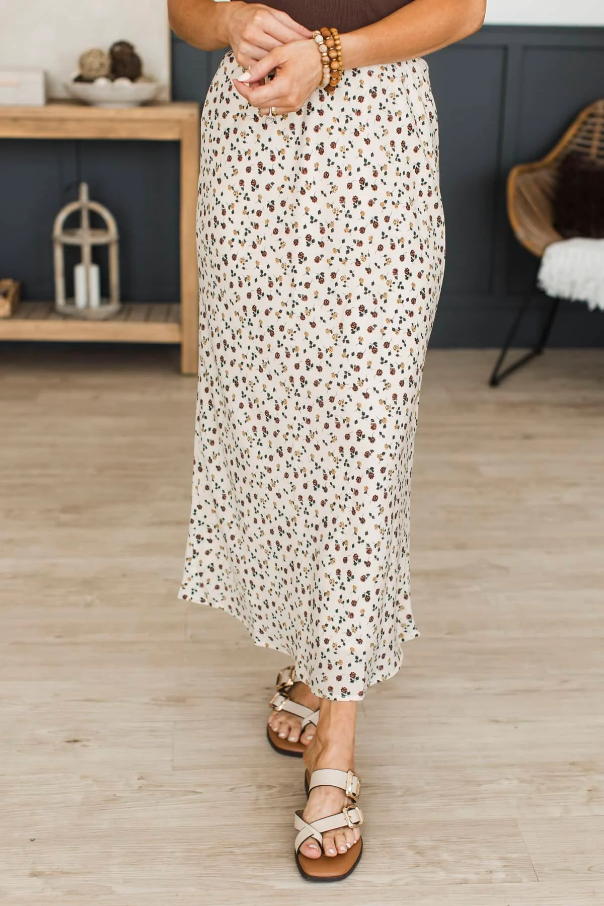First Light Feelings Floral Skirt- Light Cream & Chocolate