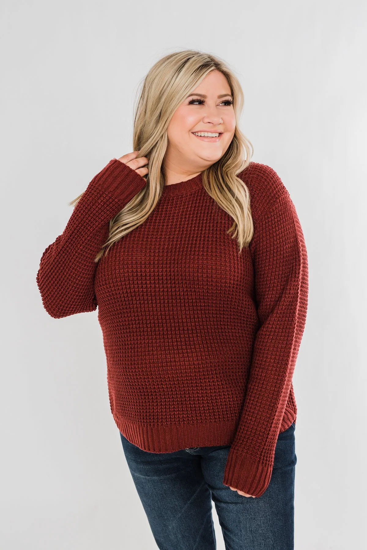 First Look Thick Knit Sweater- Deep Brick - Image 4
