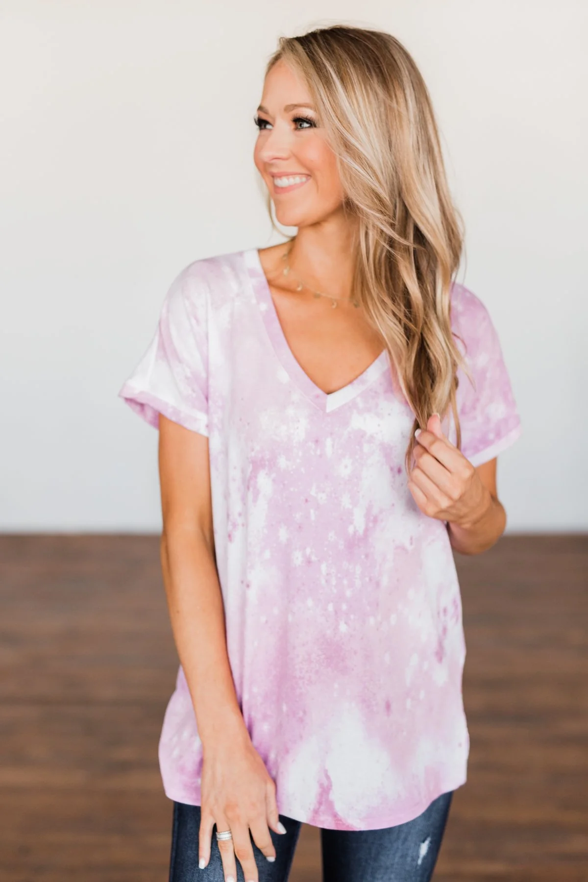 First Love Tie Dye V-Neck Top- Pink, Purple, Ivory - Image 11