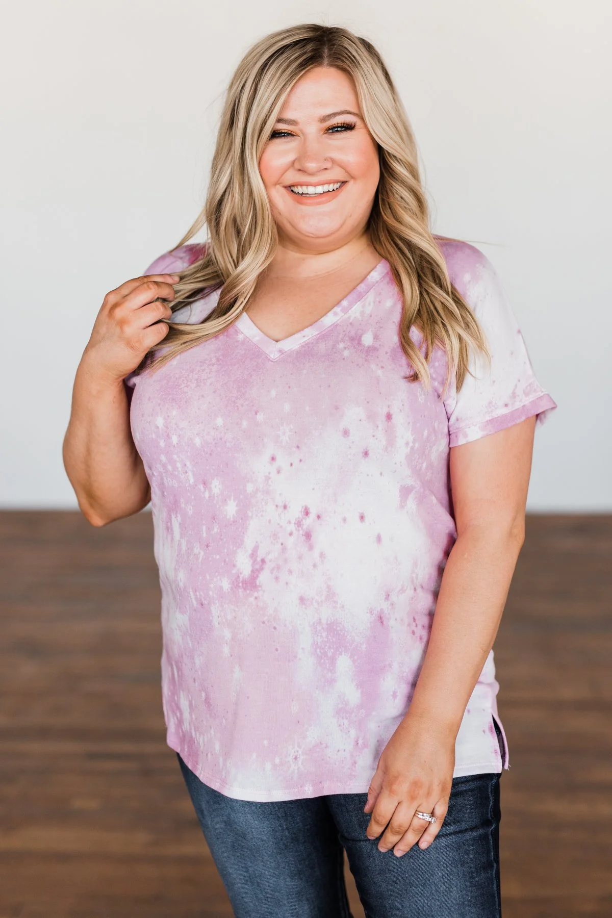 First Love Tie Dye V-Neck Top- Pink, Purple, Ivory - Image 6
