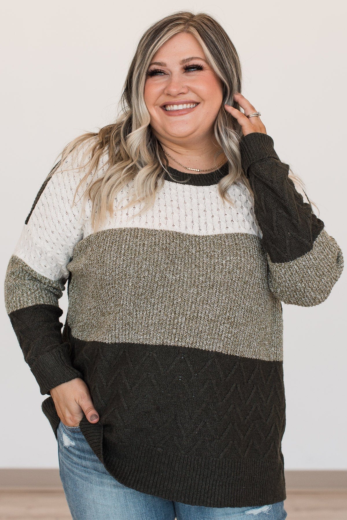 First Signs Of Fall Knit Sweater- Olive & Ivory - Image 4