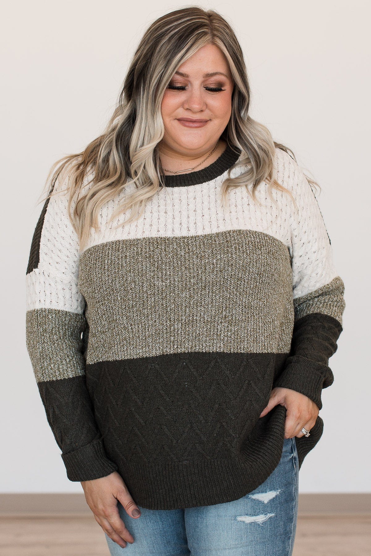 First Signs Of Fall Knit Sweater- Olive & Ivory - Image 5