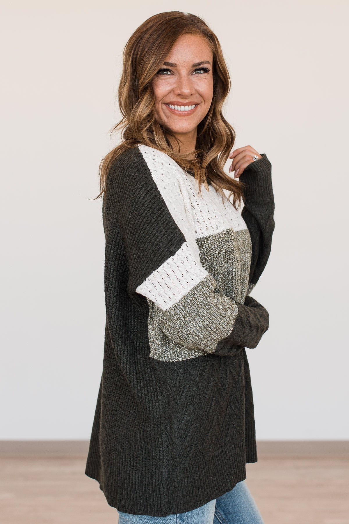 First Signs Of Fall Knit Sweater- Olive & Ivory - Image 6