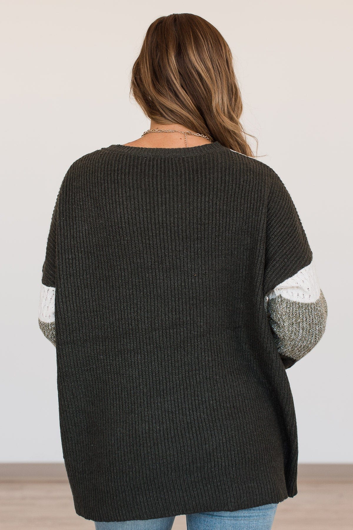 First Signs Of Fall Knit Sweater- Olive & Ivory - Image 8
