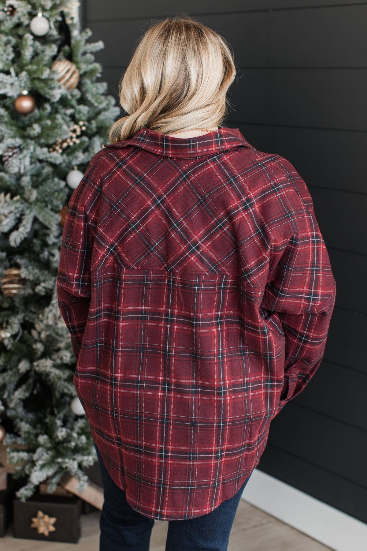 Fit For Adventure Plaid Button Top- Burgundy - Image 8