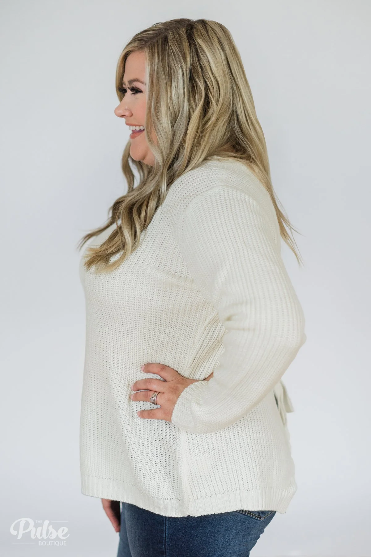 Fixed on You Lace Down Back Knitted Sweater- Ivory - Image 6
