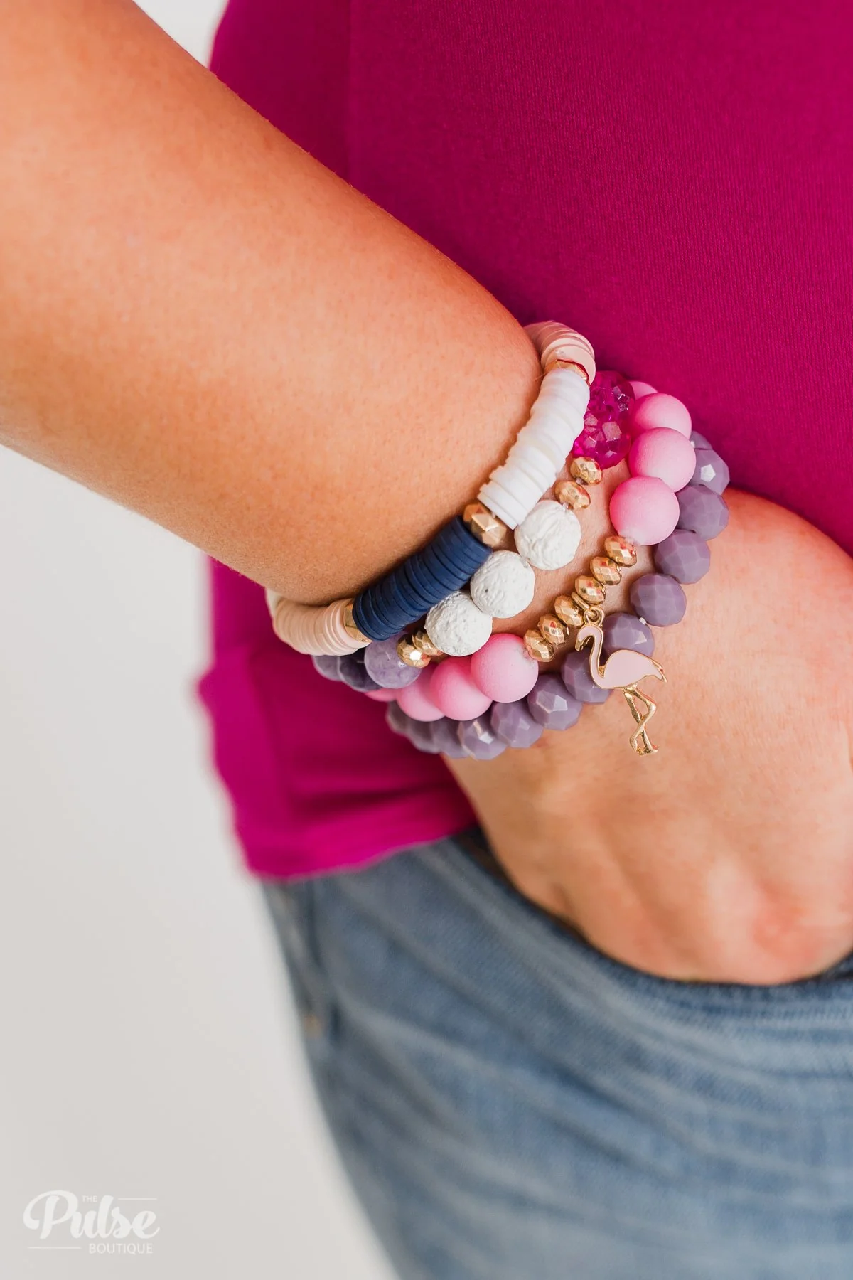 Flamingo Charm Bracelet Set- Pink & Purple - Image 2