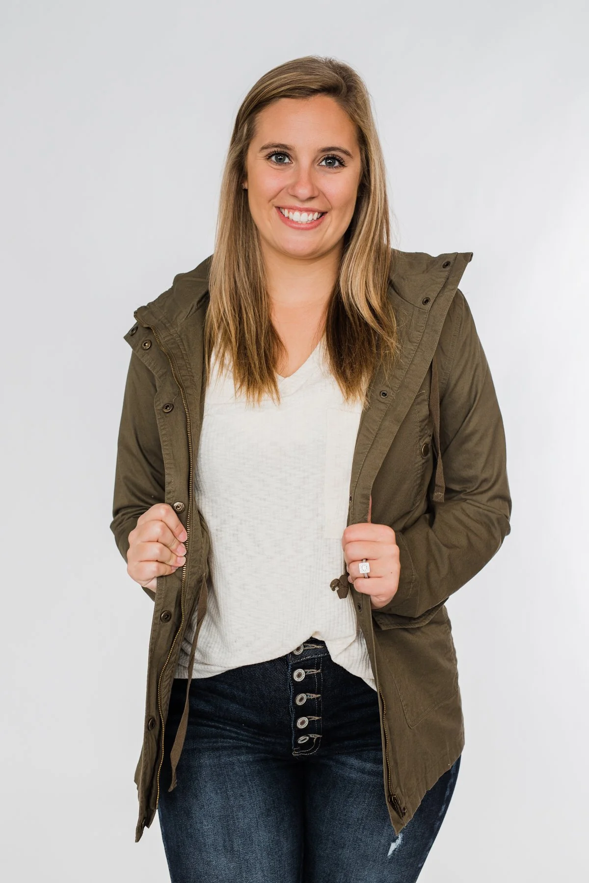 Flannel Lined Hood Utility Jacket- Olive - Image 12