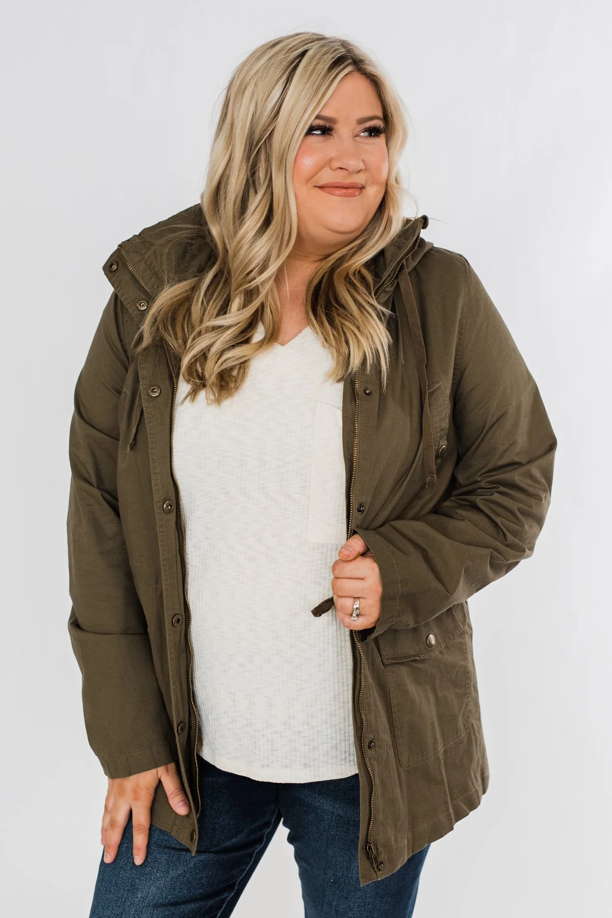 Flannel Lined Hood Utility Jacket- Olive - Image 4