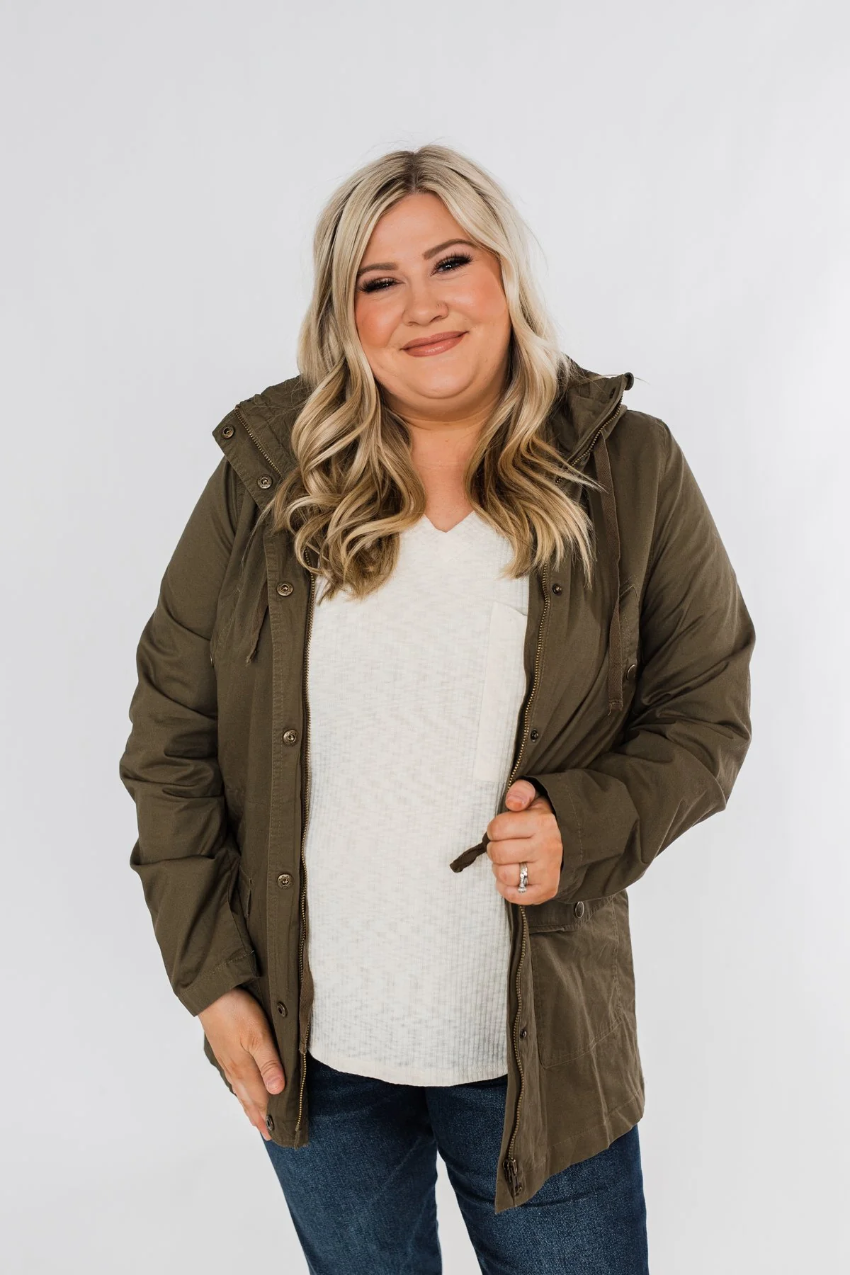 Flannel Lined Hood Utility Jacket- Olive - Image 9