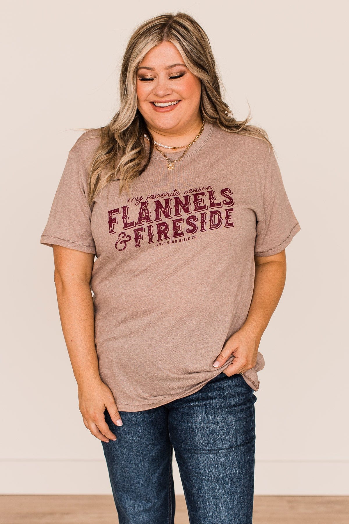 "Flannels & Fireside" Graphic Tee- Light Mocha - Image 5