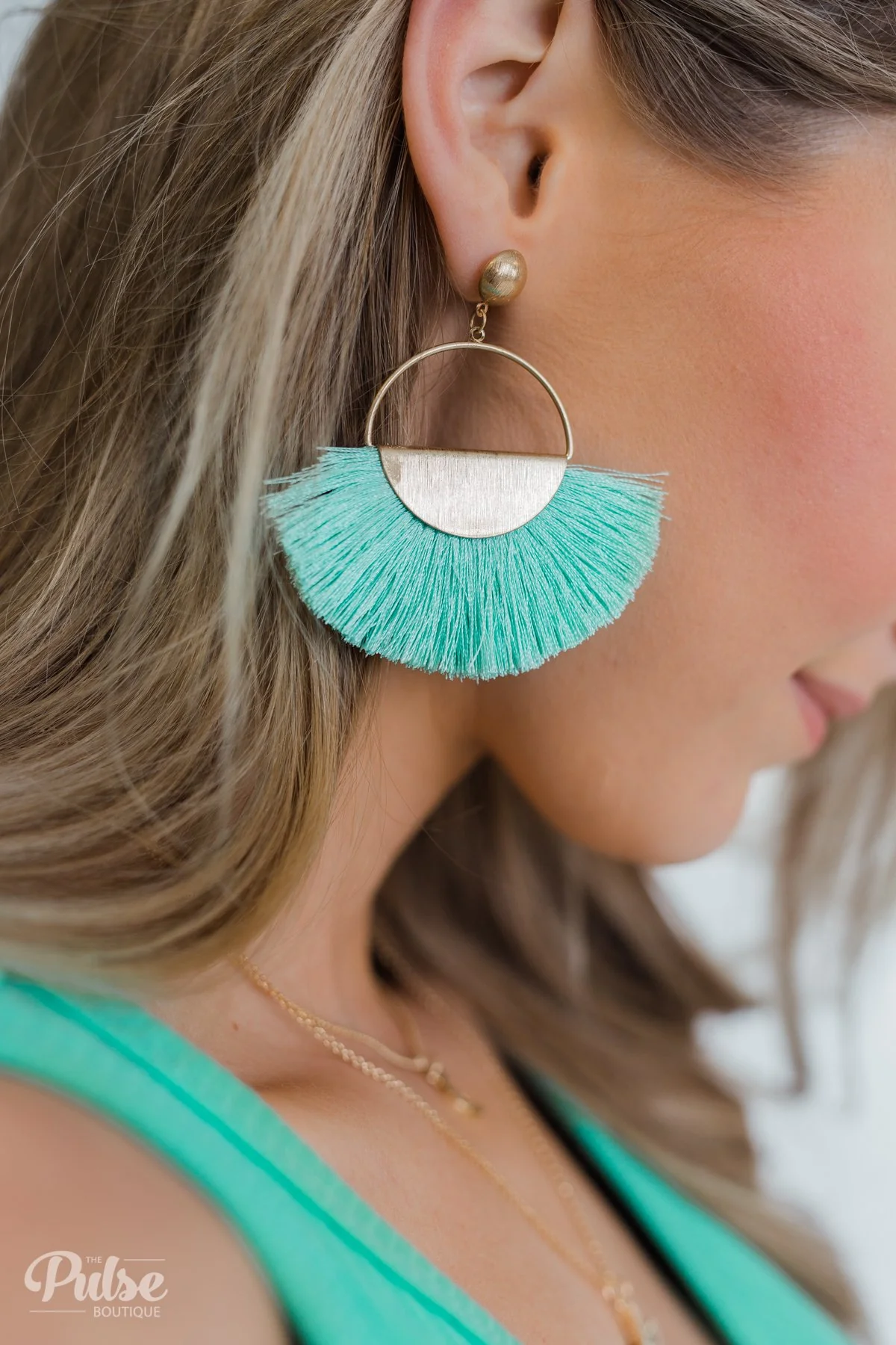 Flare Gold Hoop Earrings- Seafoam