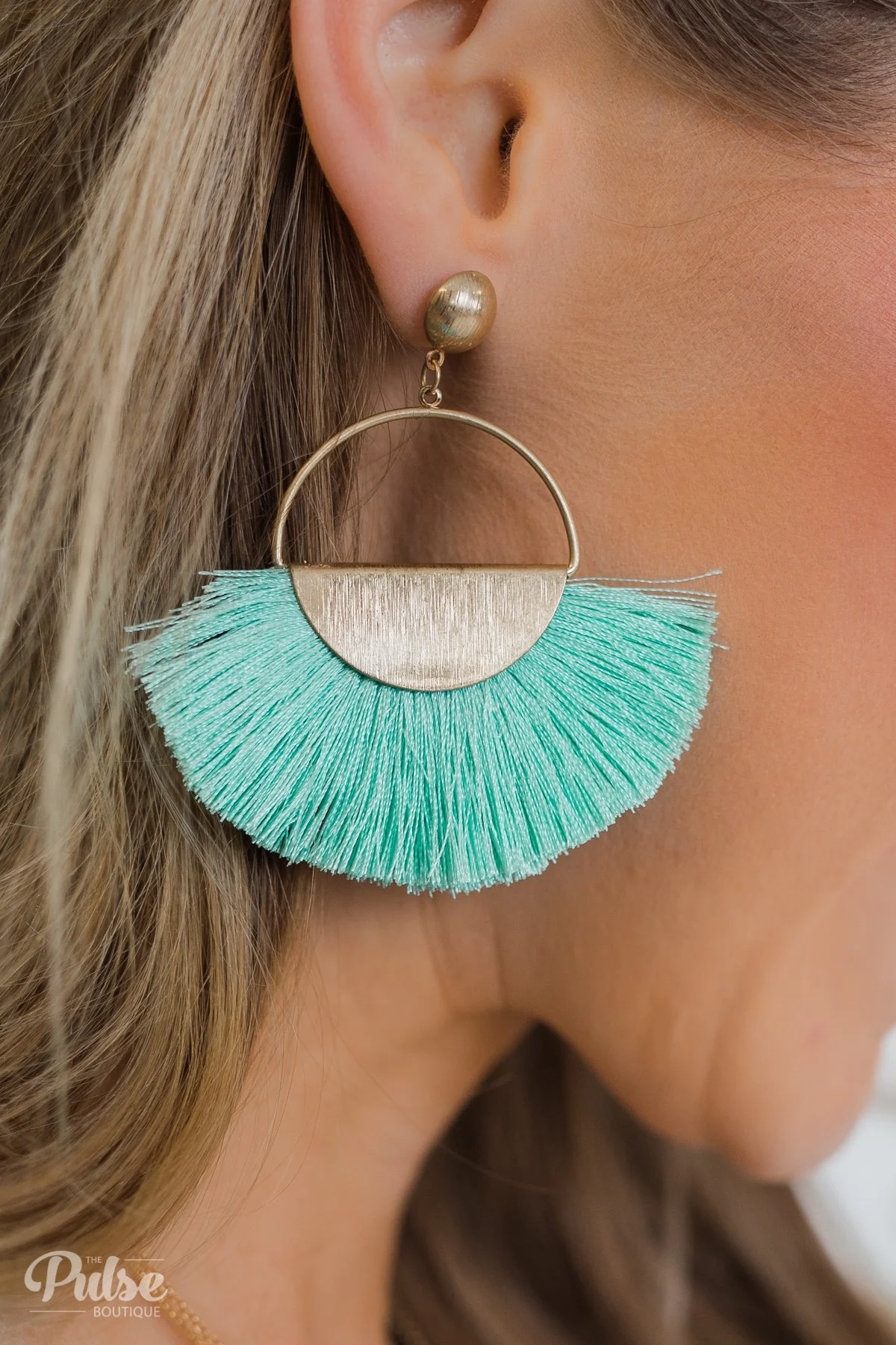 Flare Gold Hoop Earrings- Seafoam - Image 2