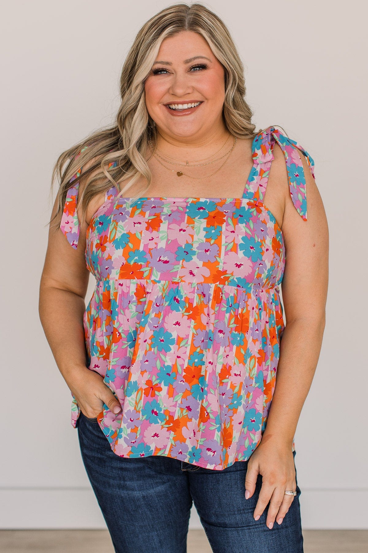 Flatter The Heart Floral Tank Top- Multi-Color - Image 2