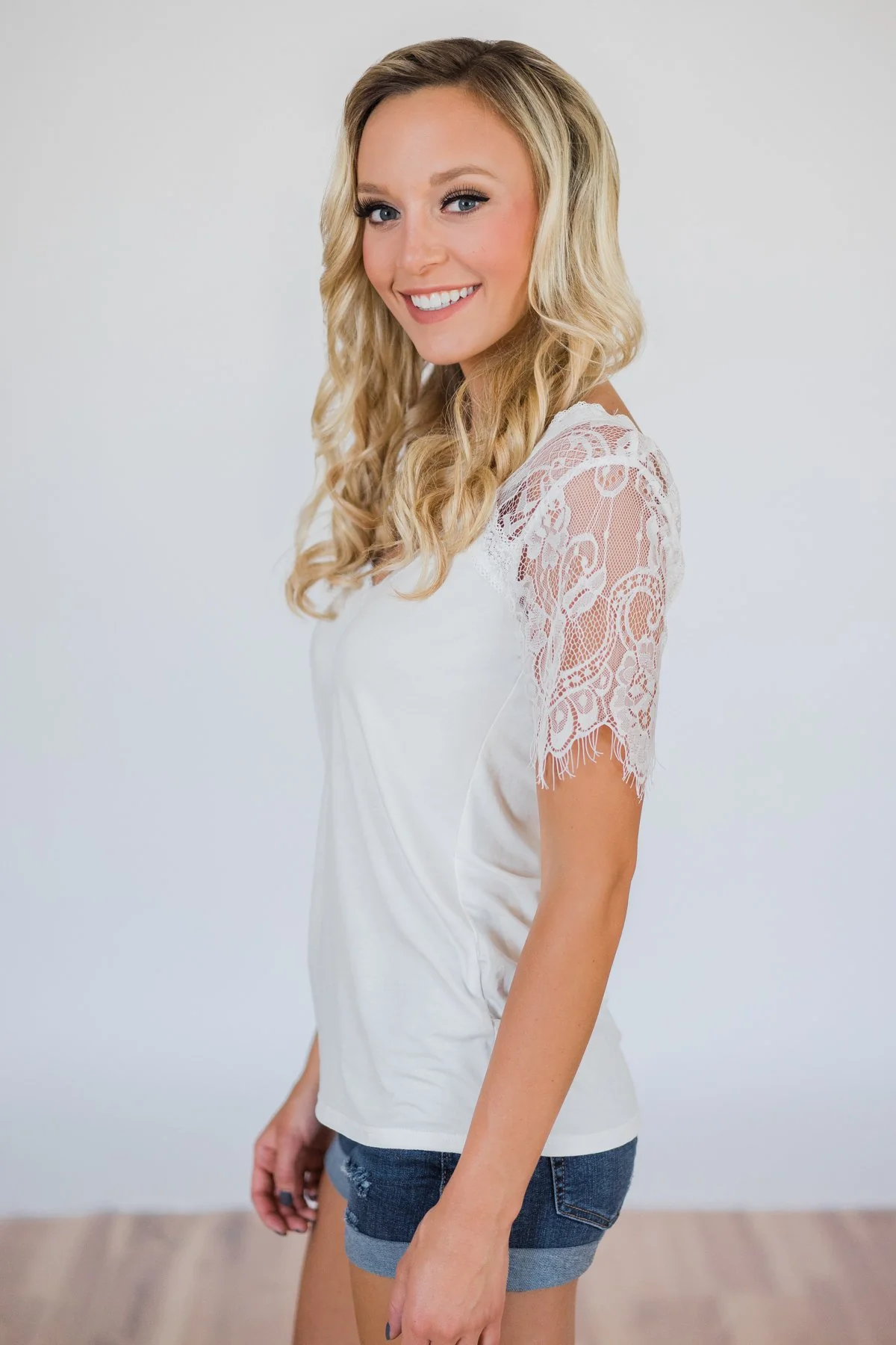 Flattering in Lace Top- Ivory - Image 4