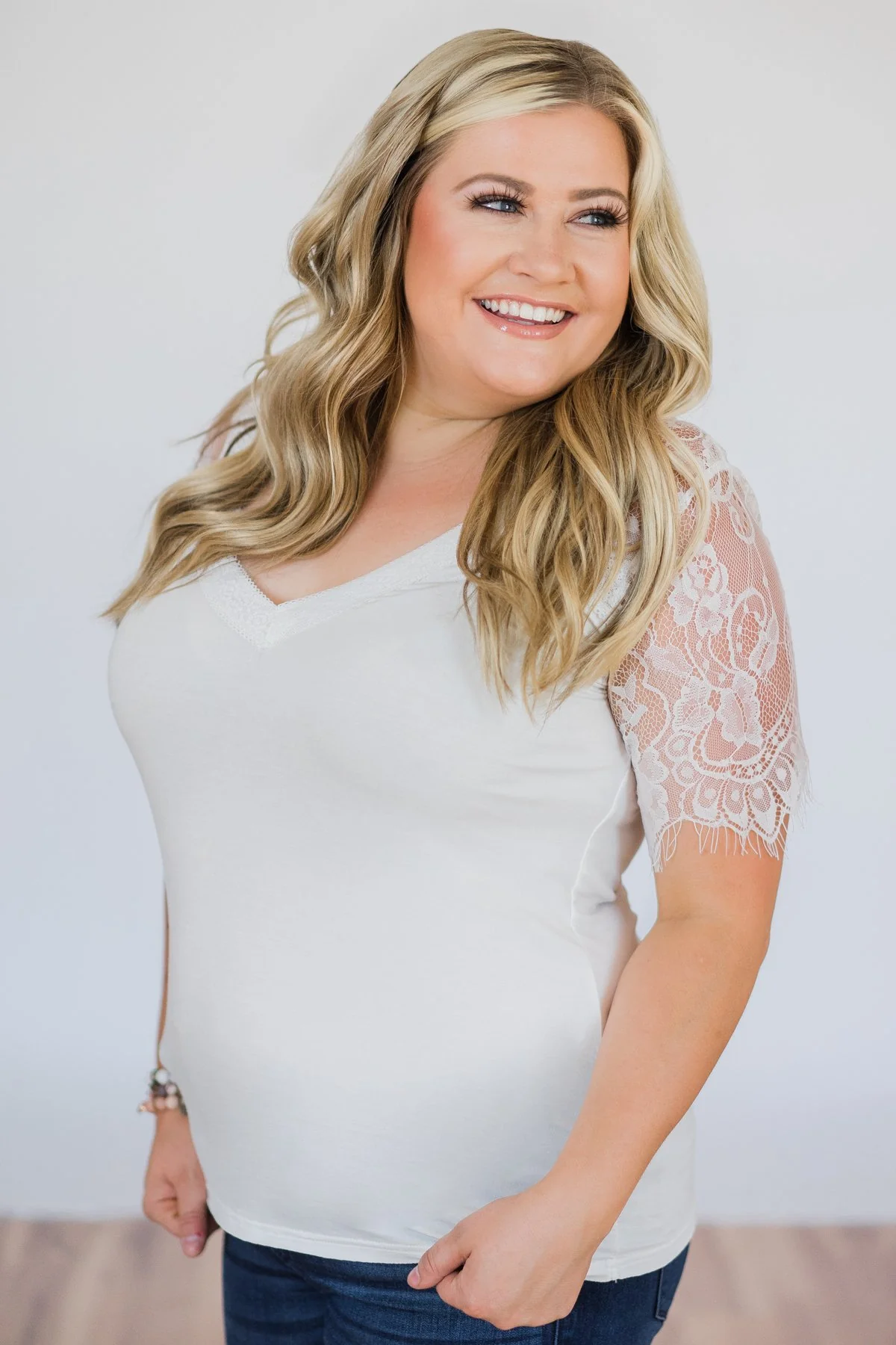 Flattering in Lace Top- Ivory - Image 8