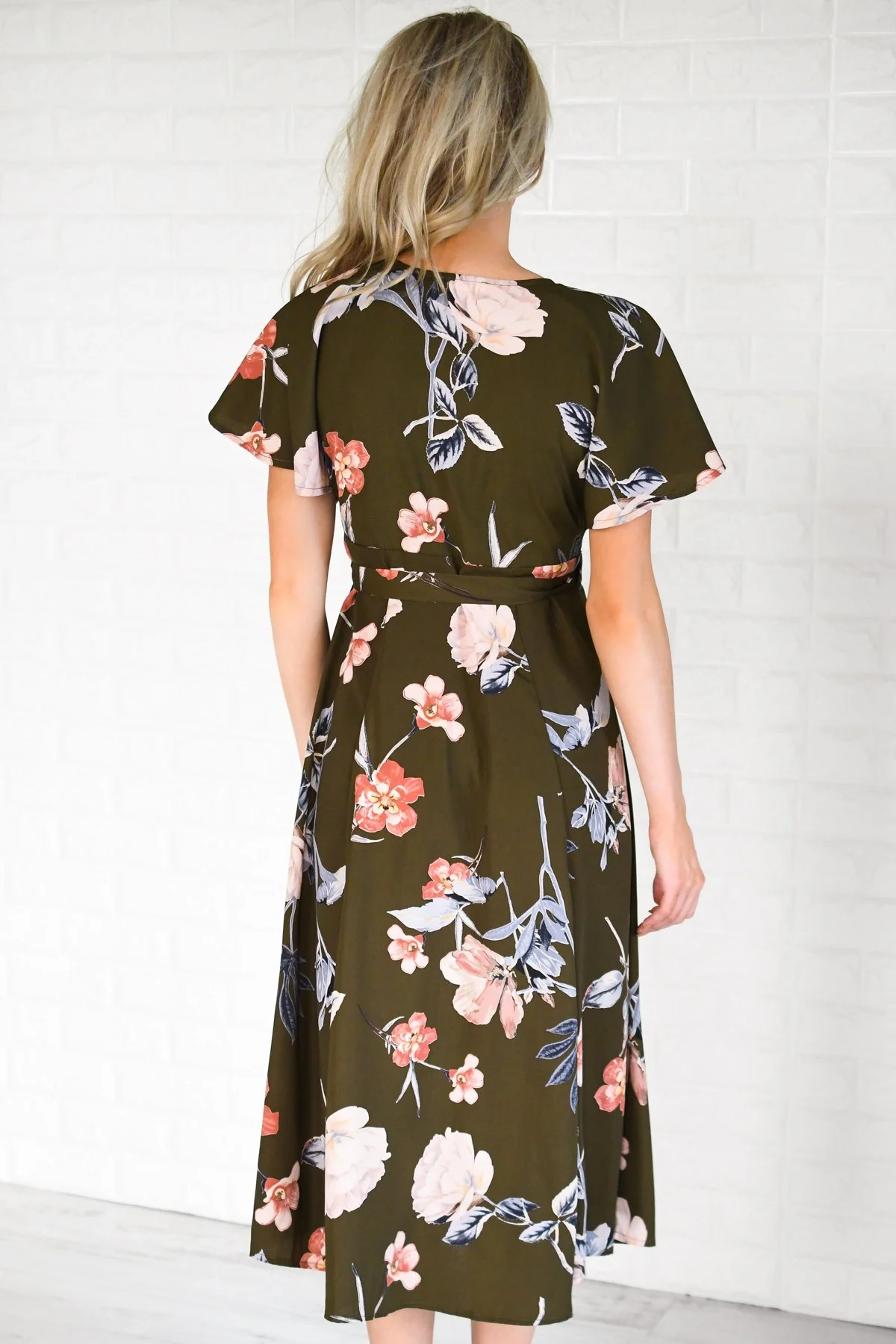 Flaunt it Babe Olive Floral Wrap Dress - Image 6